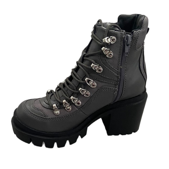 New Jeffrey Campbell Road Rage Lace-up Heeled Boots Dark Gray size 8M - Picture 6 of 10